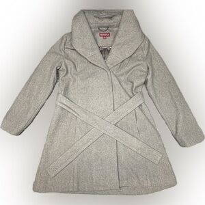 Merona Light Gray Wool Blend Belted Waterfall Jacket Pea Coat - Large - GUC